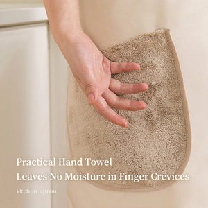 Waterproof kitchen apron with side hand-wiping towels in beige minimalist style