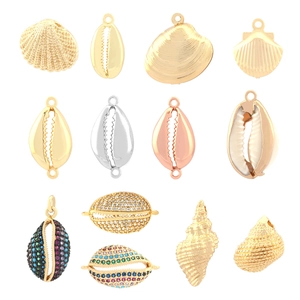 Bohemian style shell pendants with colorful cubic zirconia and hollow sea conch designs