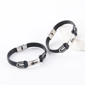 Bracelets en silicone avec breloques ancre et croix en acier inoxydable sur pierre