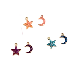 DIY gold alloy star and moon charms with colorful enamel glitter for bracelets