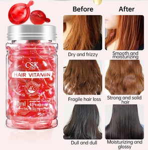Hair vitamin capsules before and after results showing smooth and glossy hair repair