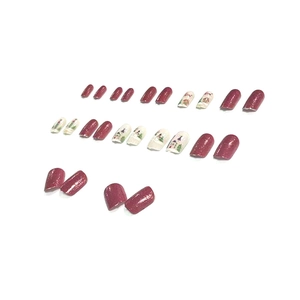 Christmas themed dark red and white cartoon matte press-on nail set with 24 pieces