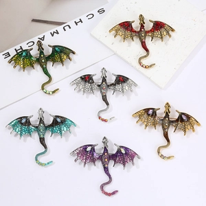 Retro Western Dragon Brooch Alloy Enamel Rhinestone Mythical Animal Pin For Suit Coat Accessory Men Women