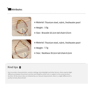 Detailed spec sheet showing freshwater pearl and red agate beaded necklace and bracelet set