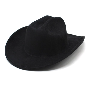 Classic black faux suede western cowboy hat with wide brim and vintage pinched crown design