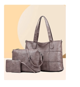 Three-piece women handbag set including tote and crossbody bags in mauve textured PU leather
