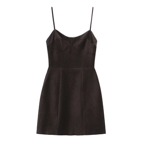 Robe Mini À Bretelles Spaghetti Pour Femmes Col En V Profond Texture Velours Patchwork Coupe Ajustée Élégante