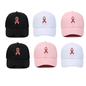 Red Ribbon Embroidery Cotton Baseball Cap Adjustable Breathable Sun Protection Outdoor Sports Hat For Men Women