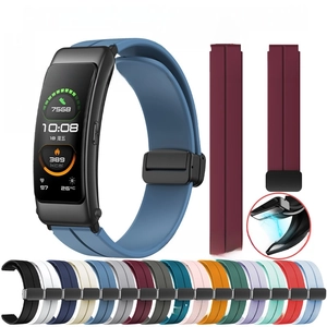 Detail of blue 19mm silicone watch band with magnetic folding buckle and multi-color options