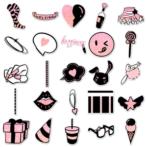 50 pieces of pink glitter party graffiti stickers with birthday cartoon hand-drawn motifs