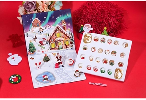 Detailed Christmas advent calendar box with jewelry charms and festive ornaments