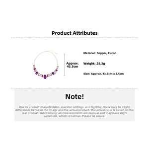 Macro shot of purple cubic zirconia oval necklace with copper base, 25.3g weight detail