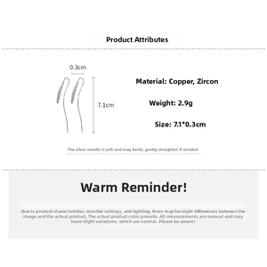 Detailed size and weight specs for teardrop zircon tassel earrings with silver needles