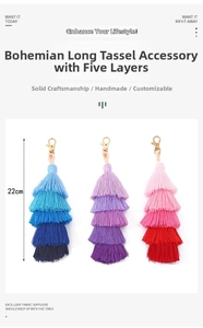 Detail of five-layer bohemian tassel charms with metal lobster clasp in 22cm length