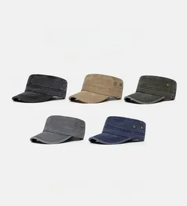 Flat top military caps collection in washed cotton fabric with diverse color options