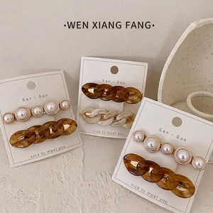 Elegant Hair Clips Side Bangs Pins Acrylic Resin Chain Link Faux Artificial Pearl Korean Ins Style Women Headwear Accessories