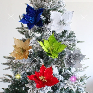 Glittering velvet Poinsettia flowers for Christmas tree decoration in multiple colors