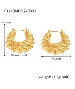 Detailed macro view of 18k gold plated hollow flower earrings with ridged texture details