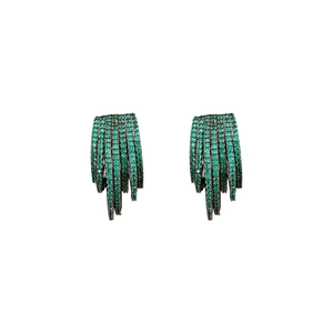Elegant multi-layer green zircon fringe drop earrings with dark metal finish