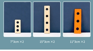 Détails des pièces en bois comprenant des blocs de 7cm, 11cm et 15cm pour jouets