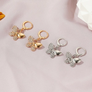 Sparkling crystal butterfly hoop earrings in gold and silver finish for women