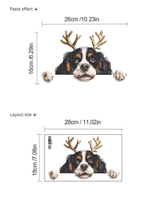 Detailed view of Cavalier King Charles Spaniel dog wall sticker with reindeer antlers