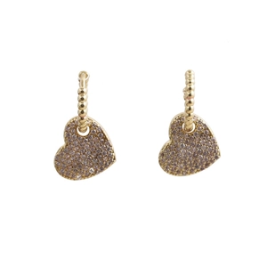 Fashion gold hoop earrings featuring bead design and sparkling crystal heart pendants