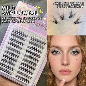 Détail macro de faux cils individuels en forme de V et l'effet de maquillage naturel des yeux