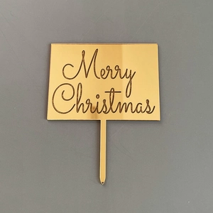 Topper de Gâteau Merry Christmas en Acrylique Miroir Or Gravé Laser pour Fête
