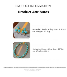 Détails de l'ensemble bijoux vintage avec résine turquoise, alliage et placage en or