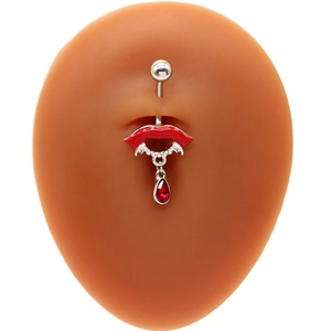 Piercing de nombril sexy hip hop avec lèvres rouges, crocs et zircone en goutte
