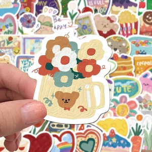 Autocollants de dessin animé mignons avec texture pour journaux DIY tenus à la main
