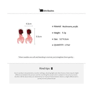 Detailed size specifications for hollow koi fish earrings with red pompom and acrylic charm