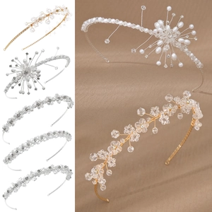 Handmade Floral Bridal Headband And Earrings Alloy Rhinestone Crystal Imitation Artificial Pearl Wedding Party Hair Accessory