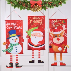 Merry Christmas hanging banners featuring Santa and Snowman for festive door decoration
