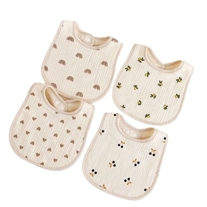 U-shaped six-layer cotton muslin baby bibs with cute rainbow and fruit patterns 4-pack