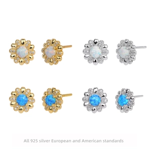 Gänseblümchen Blume Ohrstecker Mit 925 Sterling Silber Ohrstecker Synthetischer Opal Zirkonia Süßer Minimalistischer Schmuck