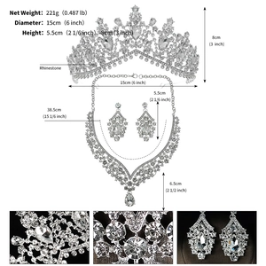 Dimensioni dettagliate del set tiara collana e orecchini da sposa con strass cristallo