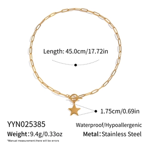 Detailed size chart for stainless steel star necklace featuring pendant and chain dimensions