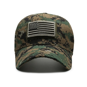 Tactical woodland digital camo baseball cap with US flag embroidery velcro patch