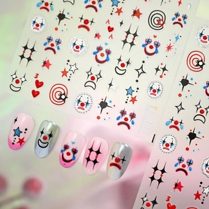Clown emoji nail stickers TL-407 with stars and hearts on colorful press-on nails