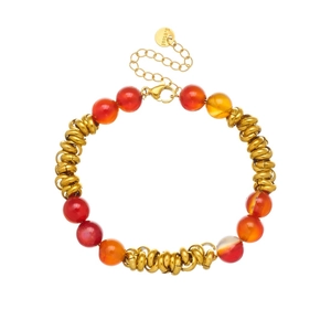 Bracelet en acier inoxydable avec perles marron, anneaux dorés et chaîne ajustable