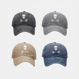 Washed Cotton Baseball Cap With Skull Finger Print Streetwear Retro Vintage Distressed Adjustable Sun Hat For Men Women