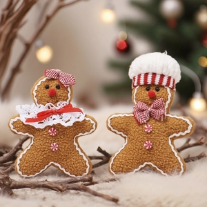 Gingerbread Man Christmas Hanging Ornaments Plush Fabric Cute Cartoon Doll Decor For Holiday Tree Window Display