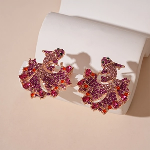 Koi Fish Goldfish Stud Earrings Alloy Rhinestone Colorful Crystal With Silver Earring Post Retro Style Women