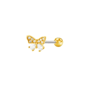 Titanium steel butterfly cartilage stud earring with cubic zirconia and screw ball back