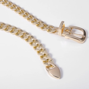 Fashionable single-layer gold metal chain belt with pin buckle for women waist accessory
