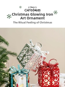 Christmas glowing iron gift box ornament holiday party home decor fairy lights lighting props