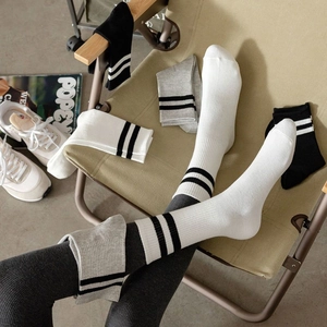 Striped cotton sports socks in black, white and grey colors for casual athletic wear