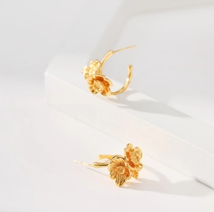 Vintage 18K gold plated brass irregular flower wrap stud earrings in minimalist style
